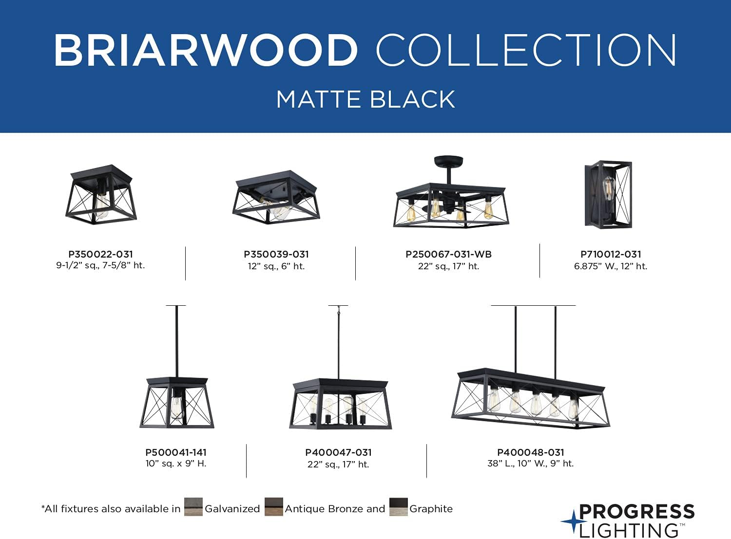 Progress Lighting Briarwood Collection 22-Inch 3-Blade AC Motor Farmhouse Ceiling Fan Matte Black, 17.00x22.00x22.00