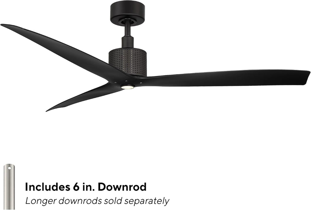 Modern Forms Spinster Indoor and Outdoor 3-Blade 60in Smart Ceiling Fan in Matte Black with 3000K LED Light Kit and Remote Control with Alexa and iOS or Android App
