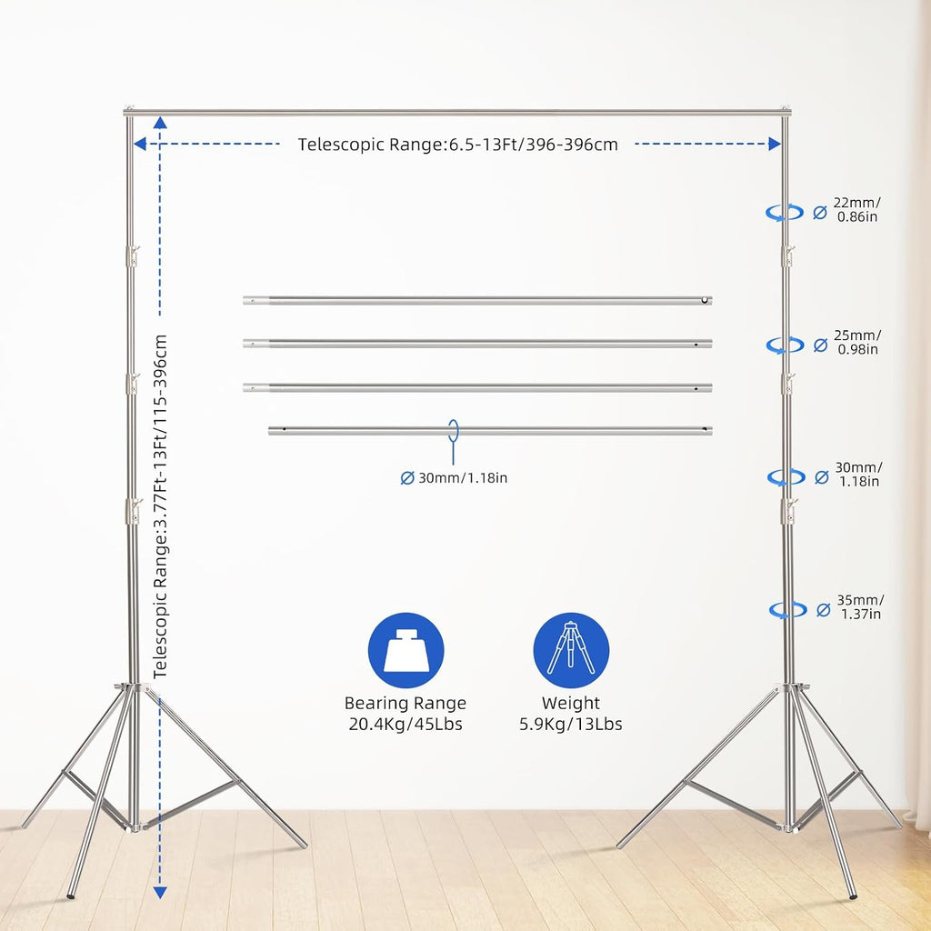 Stainless Steel 4x4 Meter Heavy Duty Backdrop Stand, Adjustable Large Photography Background Support System with Carry Bag for Party, Wedding, Event Decoration, Photo Booth – 13x13 FT