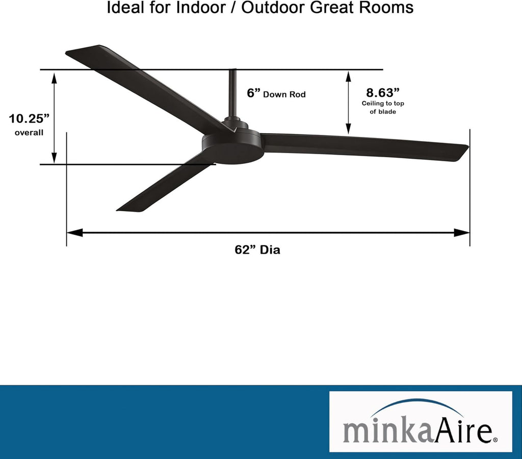 Minka Aire F624-CL Roto XL 62-Inch Outdoor Ceiling Fan, Coal