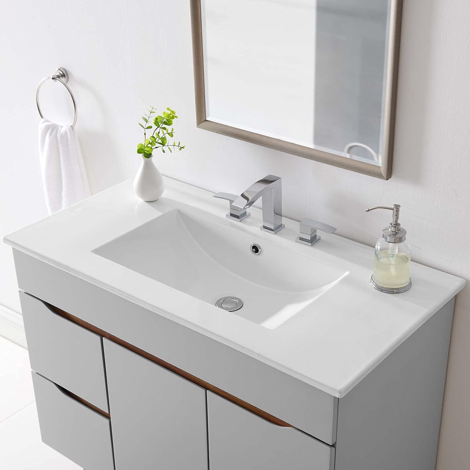 Sink Vanity Cabinet, Ceramic, White, Modern Contemporary, Hotel Bedroom Bathroom Master Suite Guest