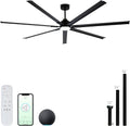 Minislak 96' Industrial & Commercial HVLS 7 Black Aluminum Blades Ceiling Fan with Light and Compatible Alexa,High CFM Brushless Motor,6-Speed,Indoor Outdoor Ceiling Fan for Patio,Garage,Shop,Library