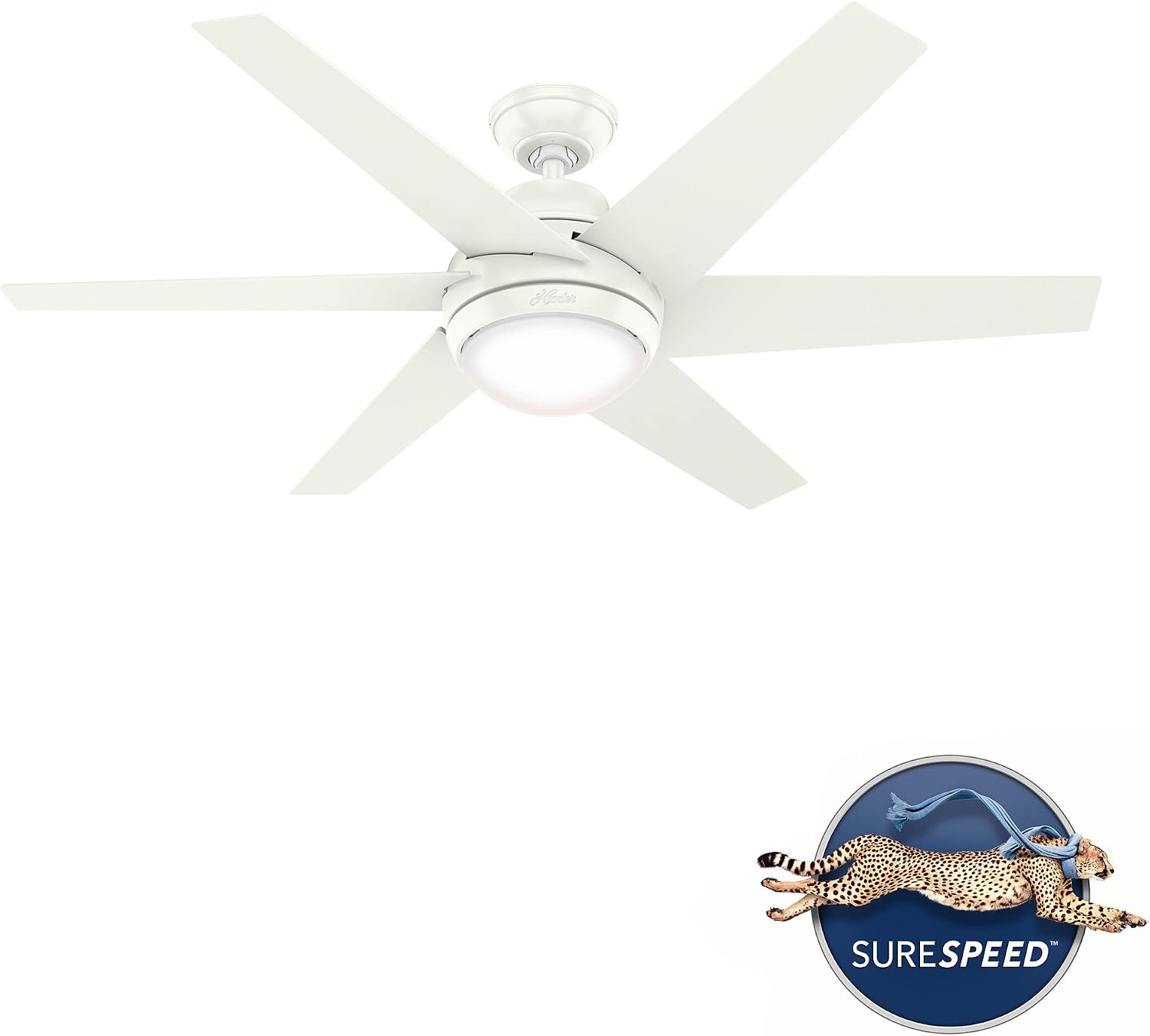 Hunter 52 inch Indoor Ceiling Fan with LED Light and Remote Control - Modern White Ceiling Fan, Standard Mount, 6 Blades, For Bedroom, Living Room, or Kitchen, Quiet - Sotto 50977, Fresh White