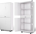 DNA Motoring 73'' Metal Storage Cabinet, Rolling Garage Cabinet with 1 Drawer and Adjustable Shelves, Lockable Heavy Duty Metal Locker for Garage,Office,Home,White, TOOLS-00630-WH-WH-A