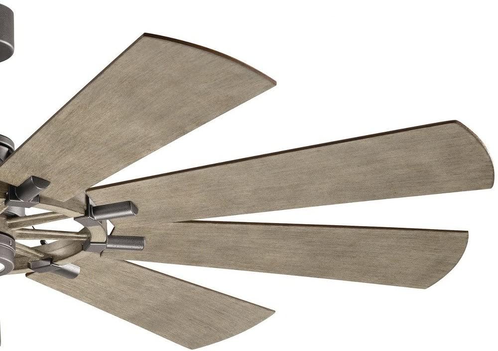 Kichler Gentry XL 65' Ceiling Fan with Lights, 1-Light LED, 3000K, 9-Blade Modern Modern Fan for Bedroom in Weathered Zinc, (65' W x 16.5' H), 300265WZC