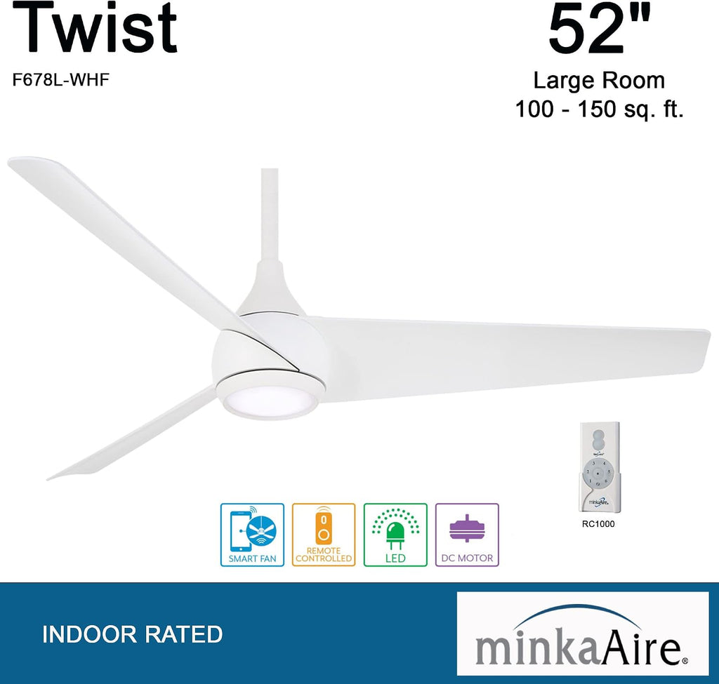 Minka-Aire F678L-WHF Twist 52' Ceiling Fan, Flat White