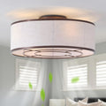 20' Brown Ceiling Fans with Lights, Boho Flush Mount Ceiling Fan with Light and Remote, Drum Fabric with 6 Speeds for Bedroom, Nursery, Living Room