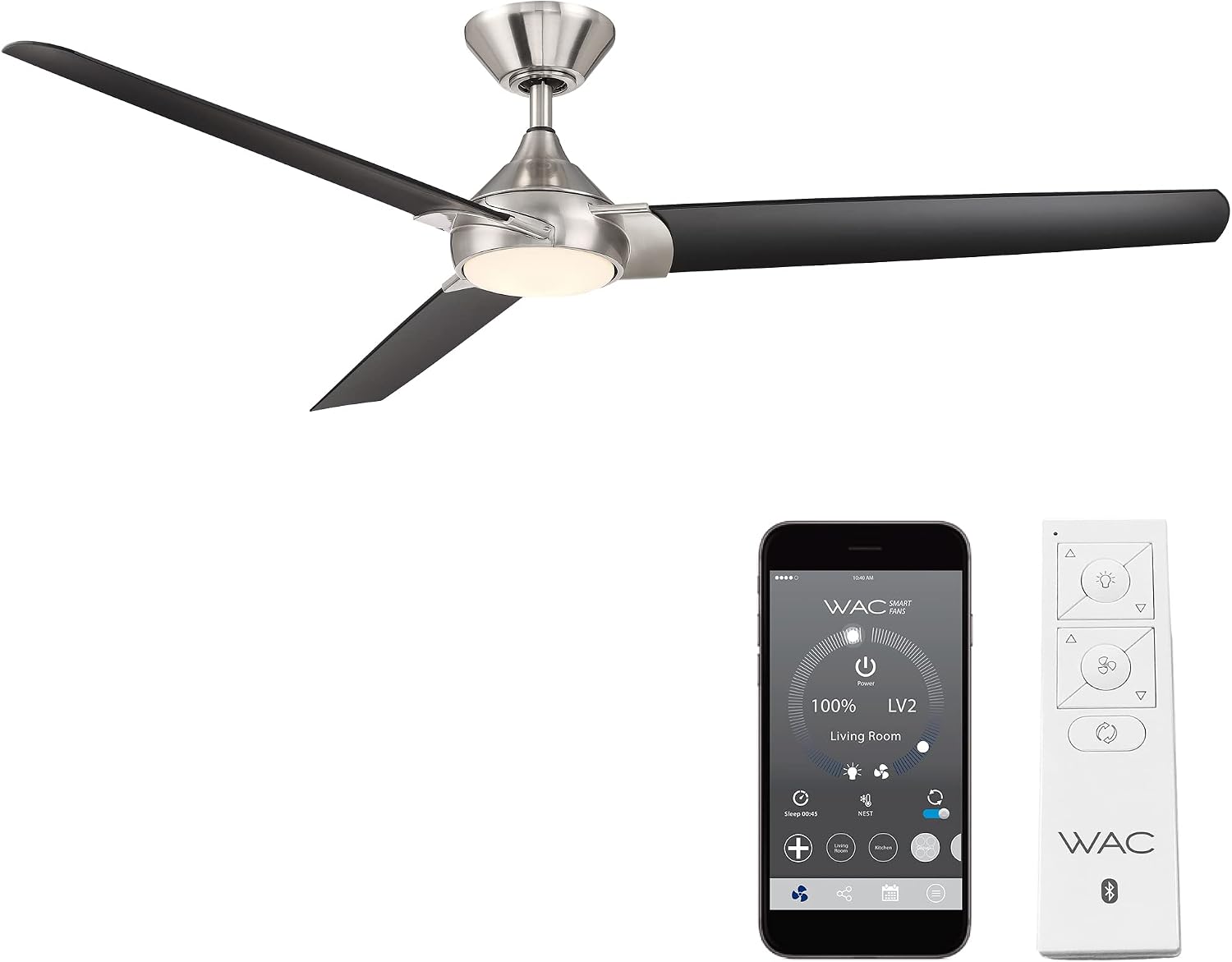 WAC Lighting F-088L-BN/MB Zelda Indoor Ceiling Fan Brushed Nickel Matte Black