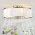 Boho Ceiling Fan with Light Flush Mount, 20' Caged Ceiling Fan with Light Remote Control Silver, Low Profile Ceiling Fans Bladeless Chrome 6 Speeds for Bedroom, Living Room, Nursery