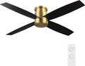 WINGBO 52' Flush Mount DC Ceiling Fan without Lights, 4 Reversible Blades, Ultra Quiet 6-Speed DC Motor, Hugger Low Profile Indoor Ceiling Fan No Lights, Brass Finish