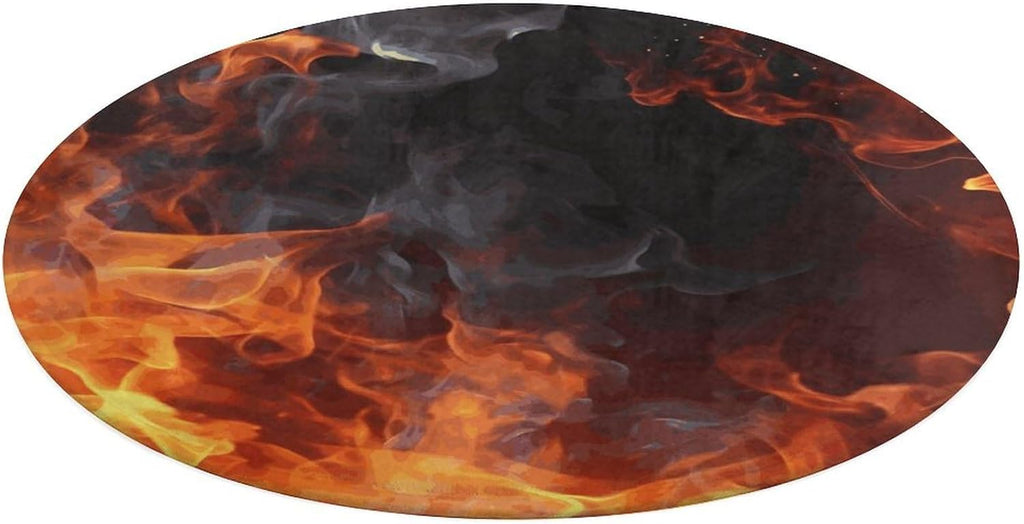 Fire Flame Smoke Coral Velvet Round Floor Mat Non-Slip Bath Rug Floor Covering for Bathroom Vanity Guest Suite & Vacation Home