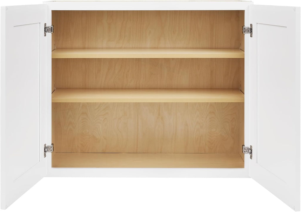White Shaker Wall Cabinet - Ready to Assemble, Perfect for Kitchen, Laundry, and Bathroom Storage - 24'W x 36'H x 12'D