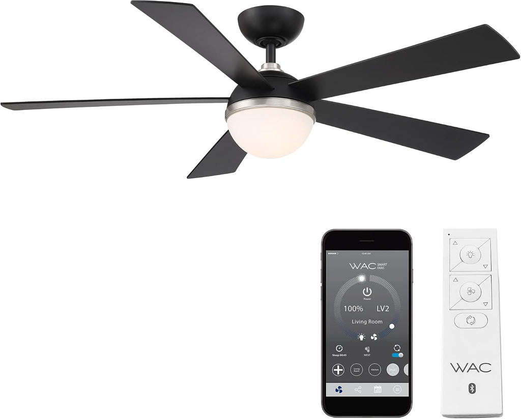 WAC F-053L-BN/MB Eclipse 54' Outdoor Ceiling Fan with LED Lights and Remote, Brushed Nickel Matte Black