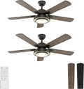 warmiplanet 2-Pack 52 Inch Ceiling Fans with Lights and Remote, Quiet DC Motor, Modern Flush Mount Indoor Ceiling Fan for Bedroom Living Room, 6 Speeds Reversible, Dimmable LED, Timer, Black