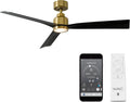 WAC F-003L-SB/MB Clean 52' Outdoor Ceiling Fan with LED Lights and Remote, Soft Brass Matte Black