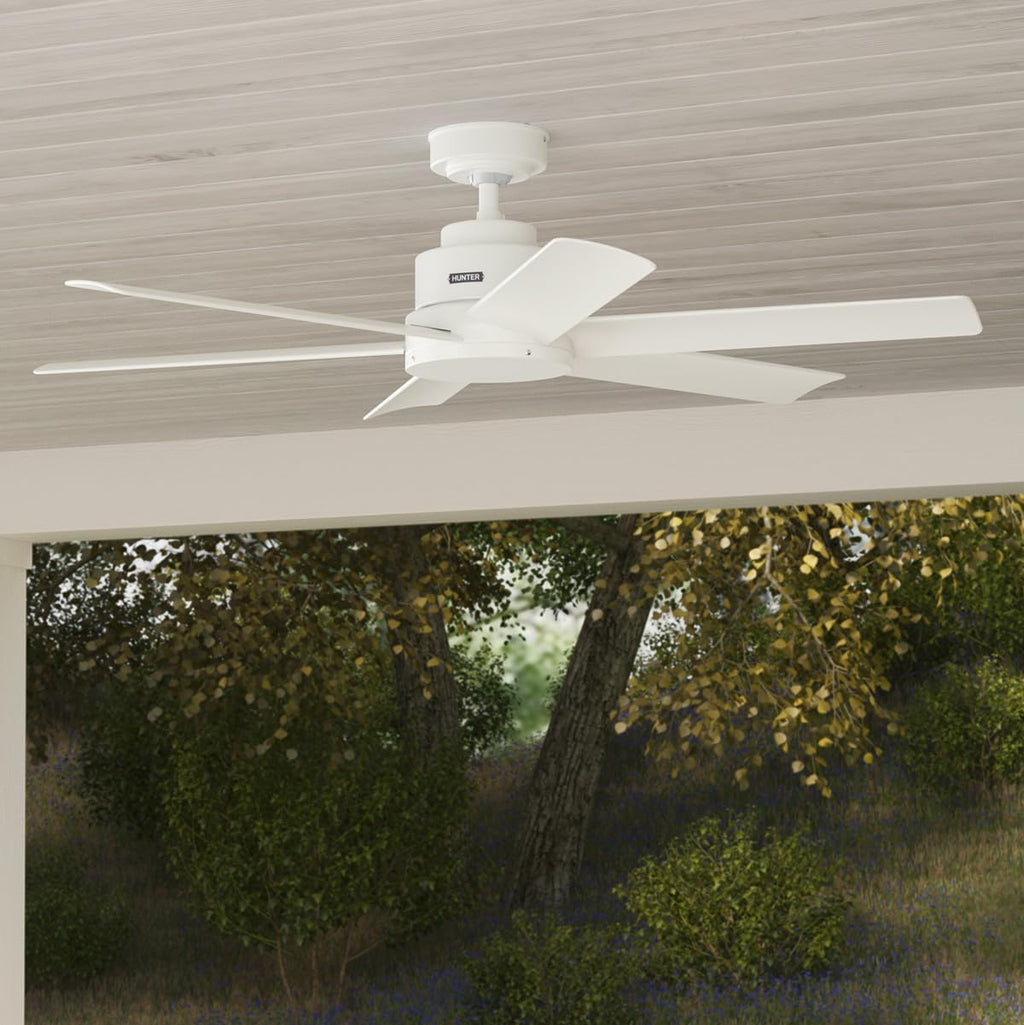 Hunter Fan 52 inch Ceiling Fan with No Light, Outdoor or Indoor White Ceiling Fan for Porch, Living Room, Office, Kitchen, Garage, 6 Blades (Renewed)