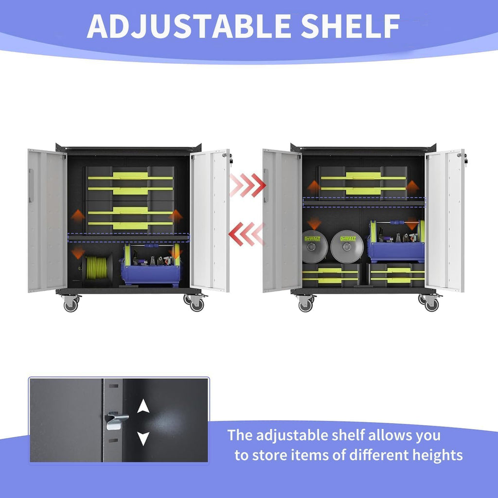 Garage Storage Cabinet System 4pcs Heavy Duty Workshop Set Lockable Rolling Tool Cabinets with Adjustable Shelves Metal Garage Storage Cabinets