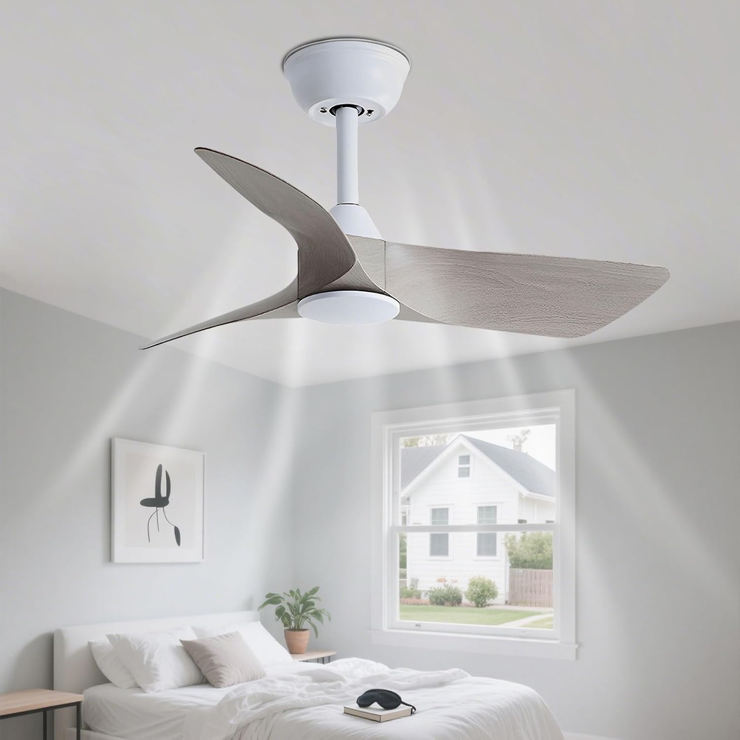 30 Inch Small Ceiling Fan No Light with Remote, White Gray Blades | 30 inch small ceiling fans without light. 6 speeds reversible DC motor timer for bedroom kitchen small room covered patio