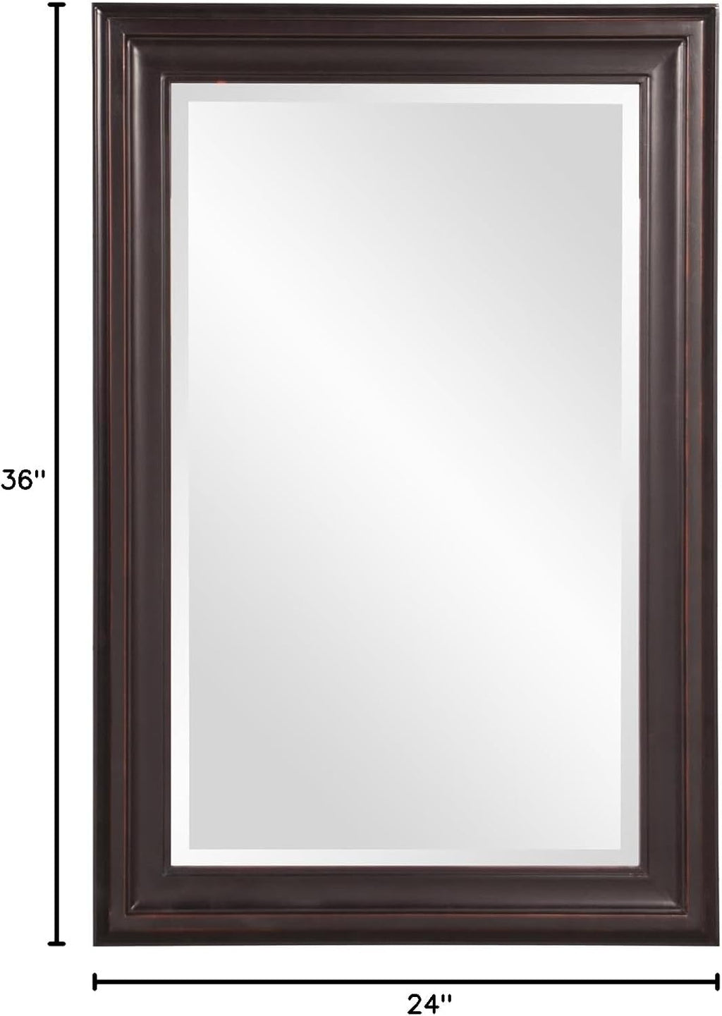 Howard Elliott Collection George Rectangular Oil Rubbed Bronze Wall Mirror, Rectangle Hanging Wood Framed Vanity Mirrors for Home Decor, Living Room, Bathroom, Bedroom, or Hallway, 24 x 36 Inch