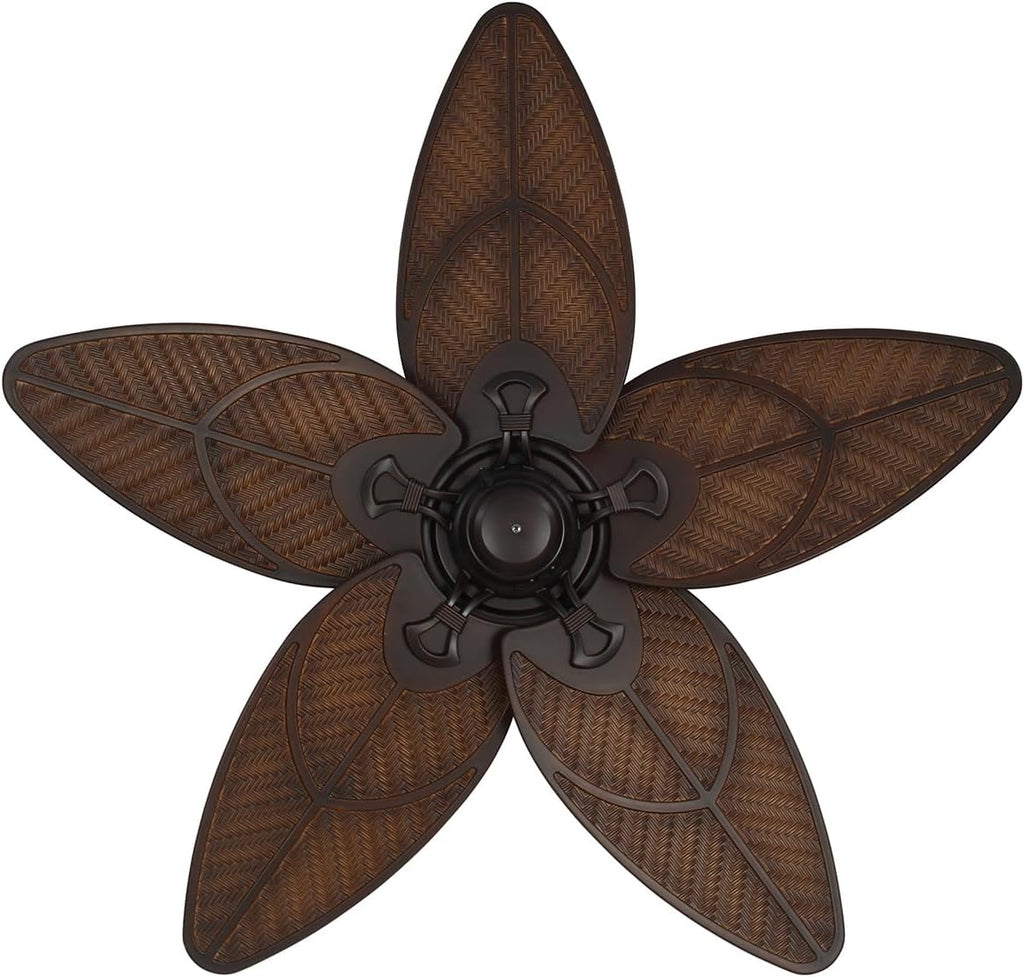 kathy ireland HOME [CF621VNB] Batalie Breeze Outdoor Ceiling Fan, 52 Inch | Large Metal Fixture with Palm Leaf Blades, Quiet Motor, and Pull Chain | Tropical Style for Outside and Indoor, Bronze