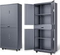 DNA Motoring 73'' Metal Storage Cabinet, Rolling Garage Cabinet with 1 Drawer and Adjustable Shelves, Lockable Heavy Duty Metal Locker for Garage,Office,Home,Gym, Gray, TOOLS-00630-GY-GY-A