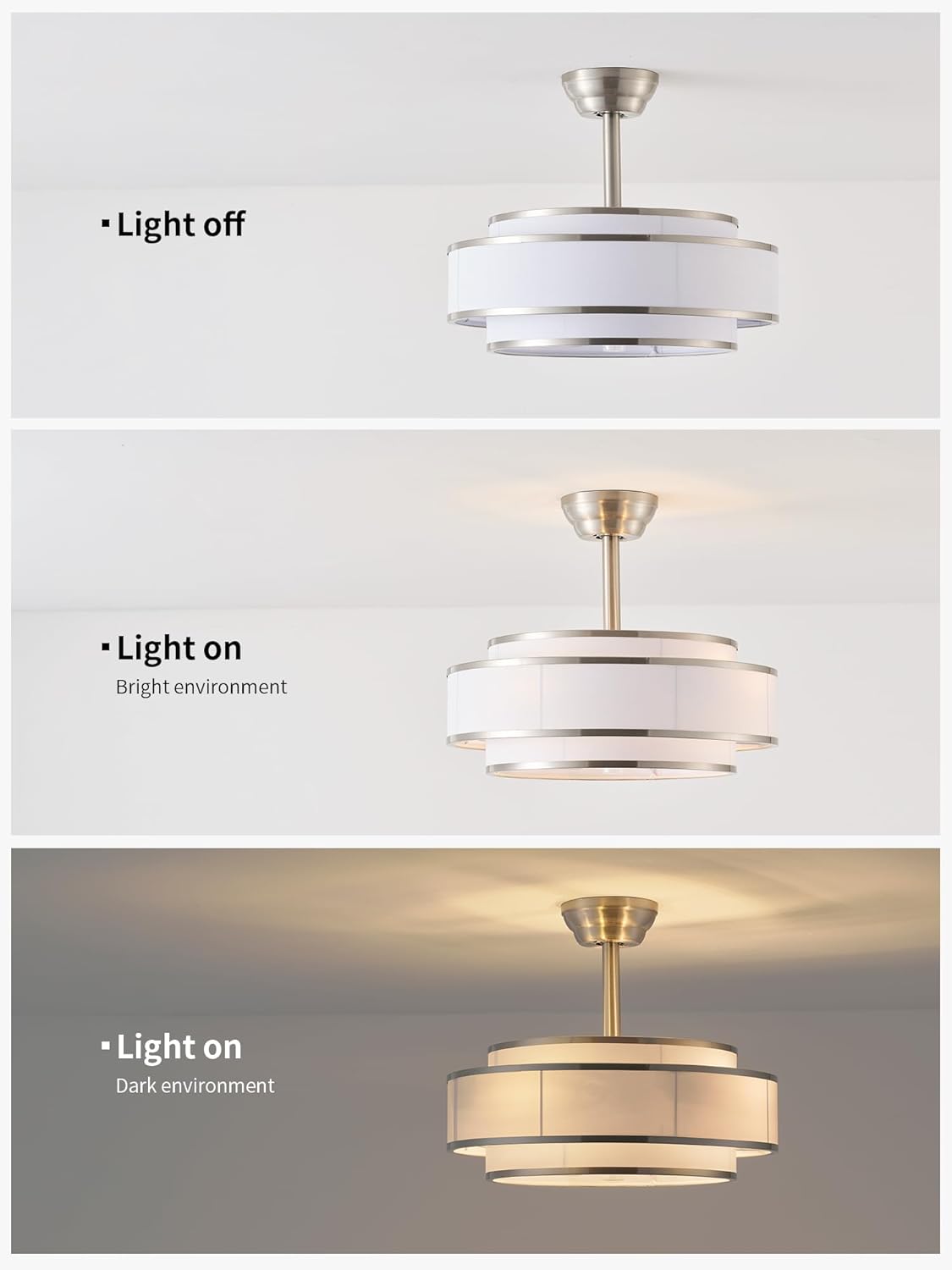 20' Caged Ceiling Fans with Lights and Remote, Fandelier Ceiling Fan with Light, Modern Bladeless Quiet Reversible Motor 6 Speeds for Bedroom, Nursery, Living Room, Silver