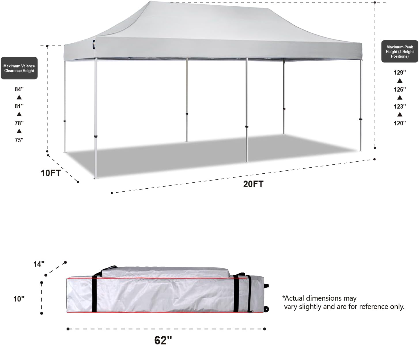 AMERICAN PHOENIX Canopy Tent 10x20 Pop Up Portable Instant Commercial Heavy Duty Outdoor Market Shelter Event Tent (White w/Roller Bag)