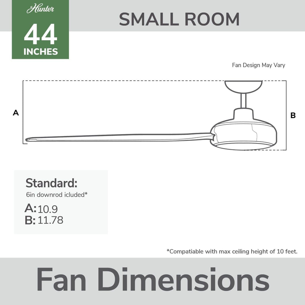 Hunter Fan Outdoor or Indoor Ceiling Fan, 44 in Matte Black Ceiling Fan with Light and Remote for Patios, Living Room, Bedroom, Porch, Garage, 5 Blades (Renewed)
