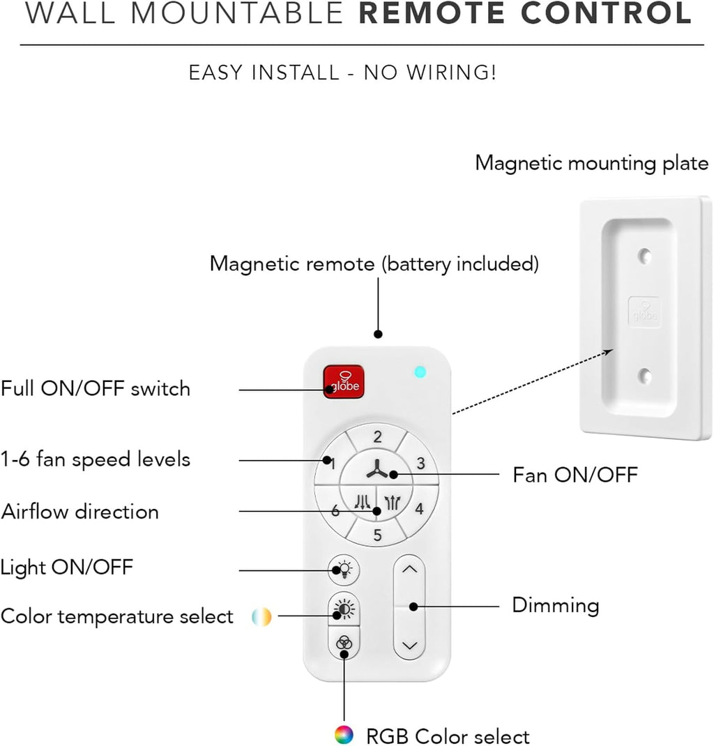 Globe Electric Oswald 48 in. Smart Ceiling Fan with LED Light, Energy Saving, Reversible Airflow, Remote Control, Whisper Quiet DC Motor, 6 Speeds, White