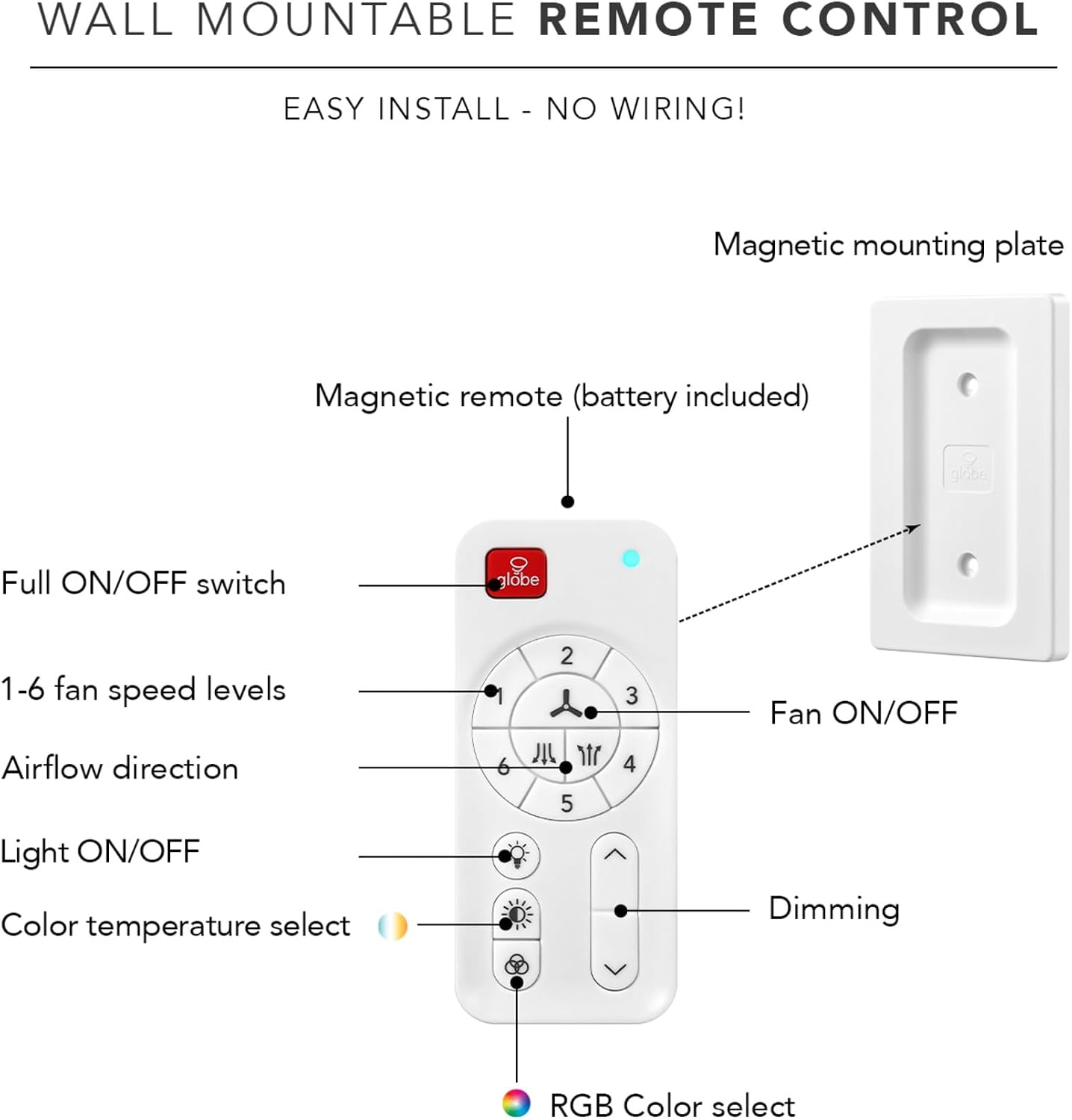 Globe Electric Oswald 48 in. Smart Ceiling Fan with LED Light, Energy Saving, Reversible Airflow, Remote Control, Whisper Quiet DC Motor, 6 Speeds, White