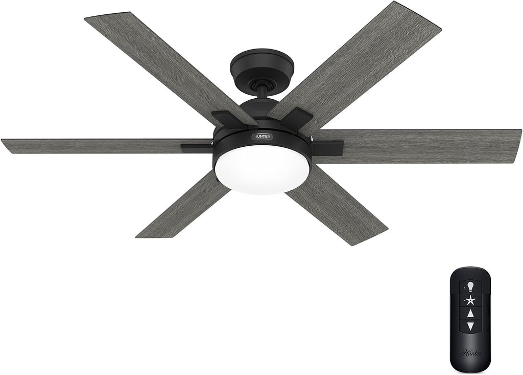 Hunter Fan 52 inch Matte Black Indoor Ceiling Fan with Light and Remote for Bedroom, Large Room/Great Room, Dining Room, Kitchen, Office (Renewed)