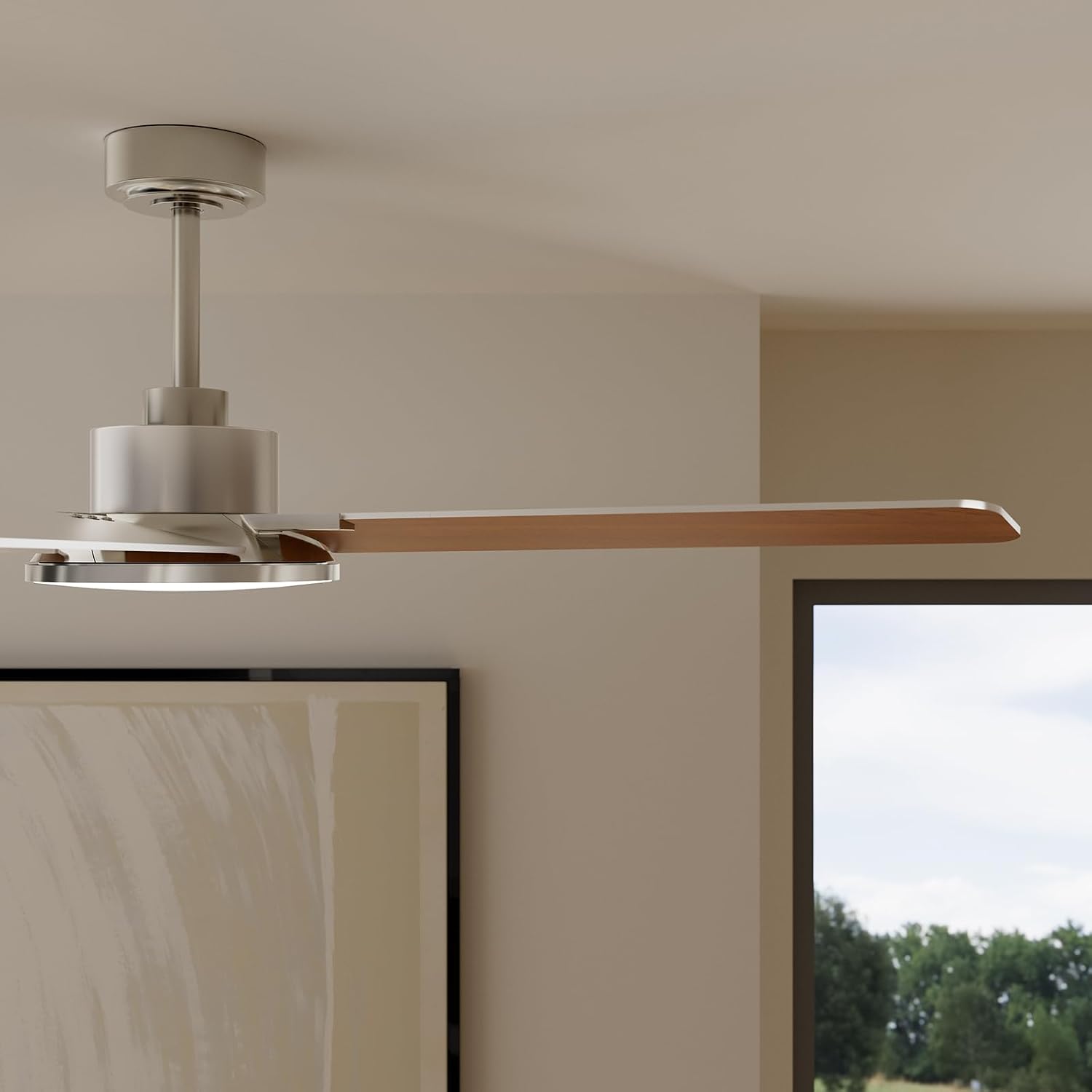 Fanbliss 44 Inch Ceiling Fans with Lights, Modern Nickel Ceiling Fan with Dimmable LED, 6 Speeds, Timer, Quiet Reversible DC Motor, Remote Control Ceiling Fan for Bedroom, Living Room and Kitchen