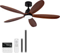 52 Inch Ceiling Fans with Lights and Remote, Modern Wood Ceiling Fan with Light, Indoor Outdoor Ceiling Fan for Patio Bedroom, Dimmable, Reversible DC Motor, Memory Function (Black Walnut)