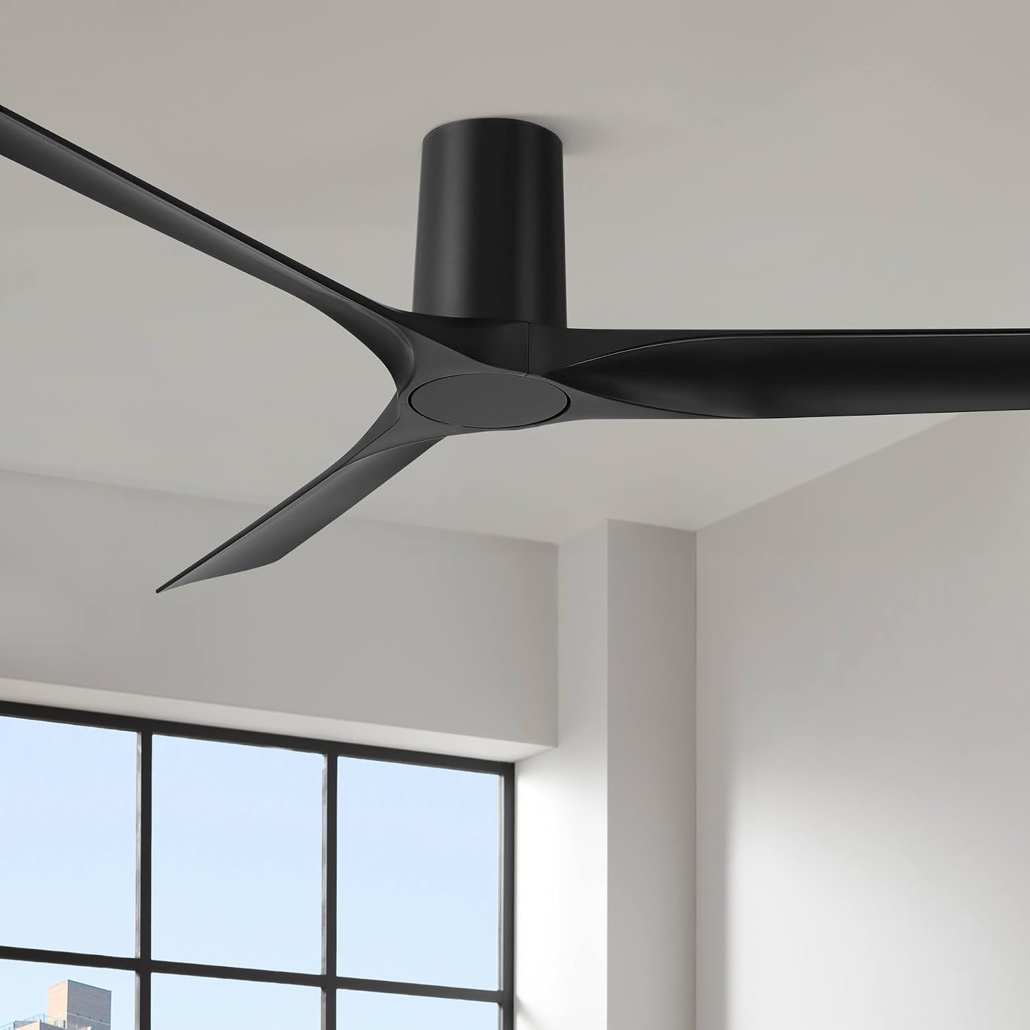 Casa Vieja Zebec 52' Modern Indoor Hugger Flush Mount Ceiling Fan with Remote Control, 3 Blades, 6 Speed Quiet Reversible DC Motor, Timer, Matte Black Finish Low Profile Living Room Kitchen House
