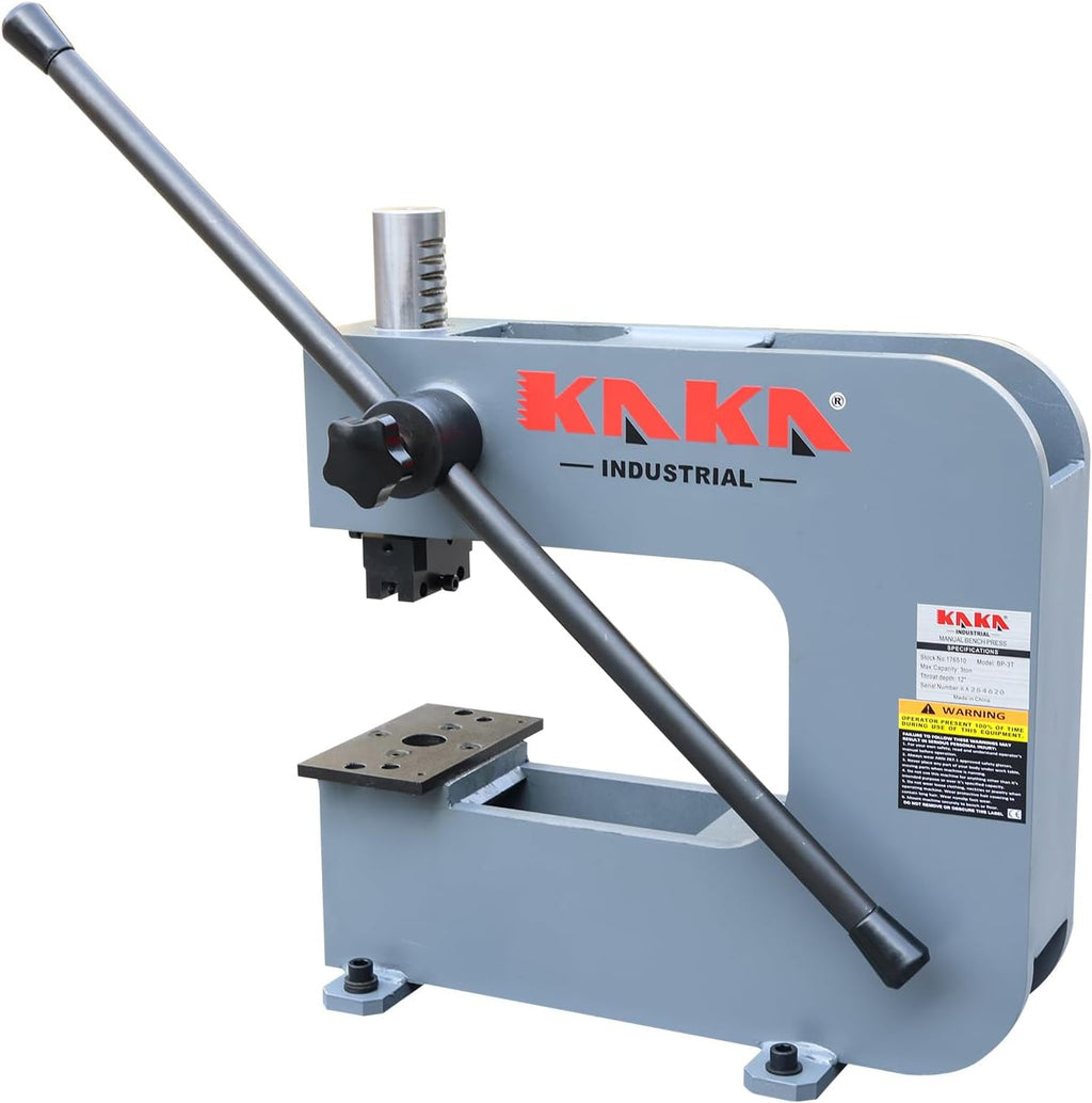 KAKA INDUSTRIAL Manual Bench Press, 3 Ton Capacity Bench Press Machine with 12-Inch Throat Depth, Heavy-Duty Steel Frame for Metalworking, Louver Press, Punching, and Stamping BP-3T