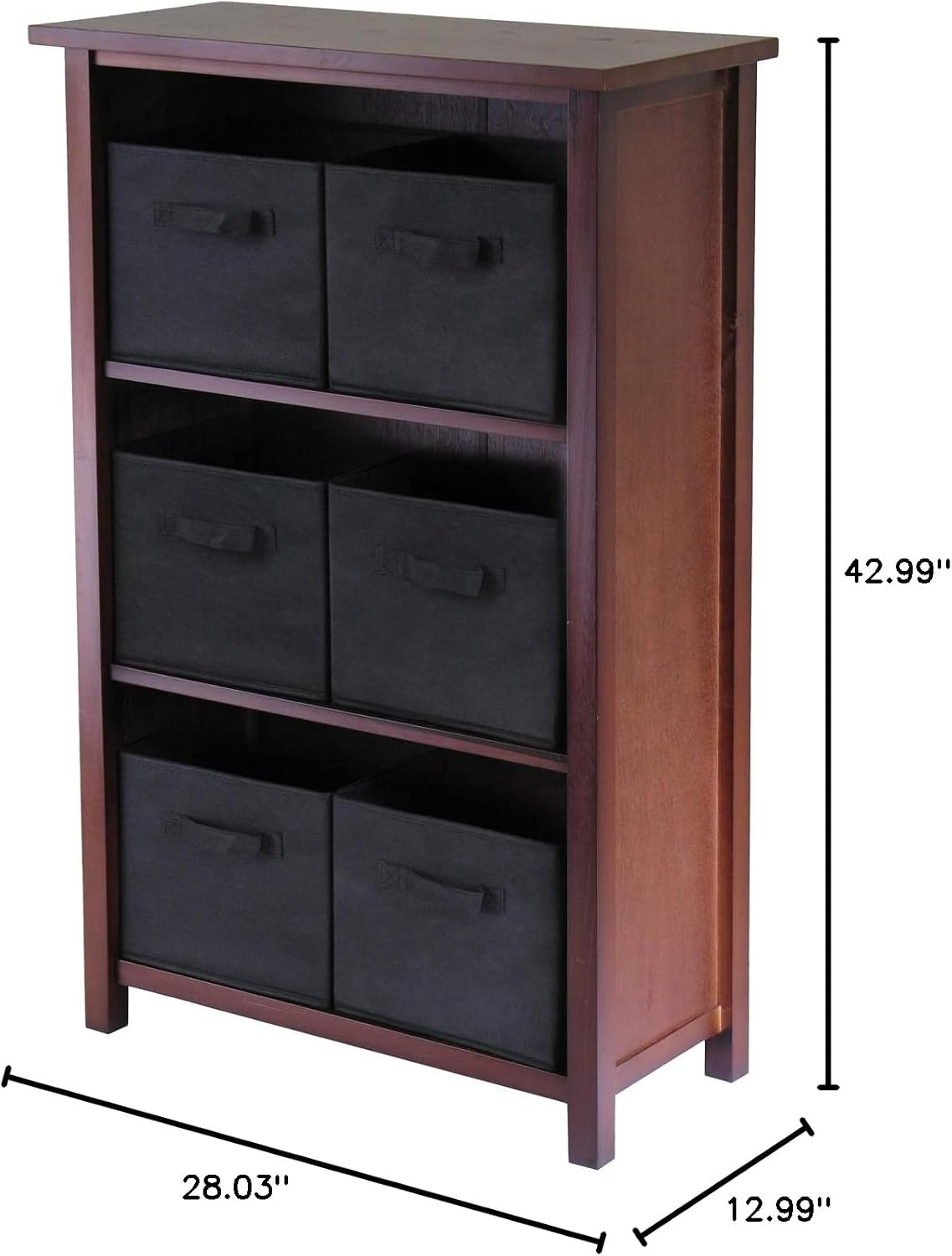 Verona 3-Section M Storage Shelf with 6 Foldable Black Color Fabric Baskets