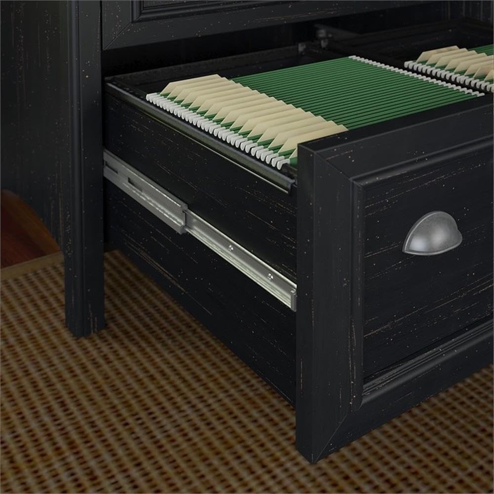 Bush Home Fairview 2 Drawer Lateral File Cabinet in Antique Black/Hansen Cherry, Home Office Storage for Letter, Legal, and A4-Size Documents