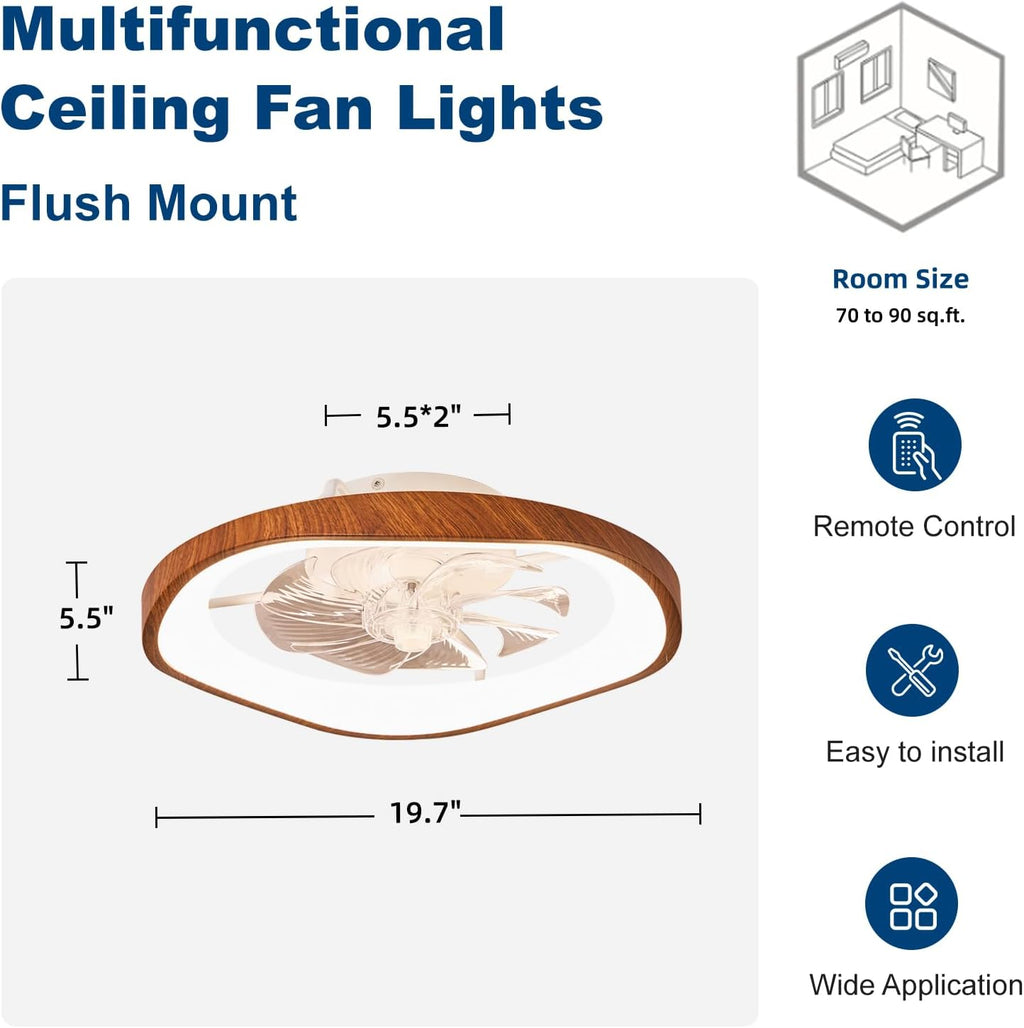 19.7' Modern Ceiling Fans with Lights and Remote, Dimmable Low Profile Ceiling Fan, Farmhouse Smart Bladeless Fandelier Flush Mount Ceiling Fan for Bedroom Dining Room