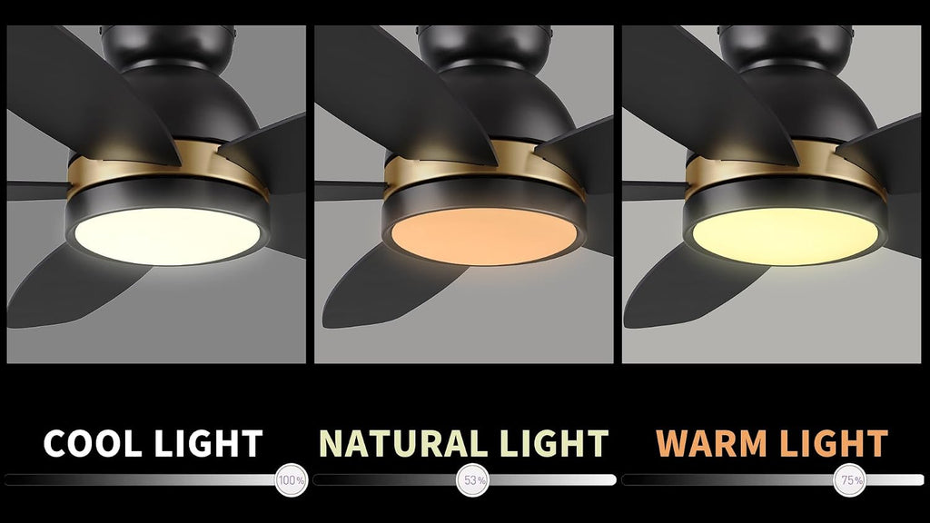 Carro 48' Ceiling Fan with Light Flush Mount, DC 10 Speeds Silent with Remote, 3 Light Colors Dimmable LED Ceiling Fan Low Profile for Living Room, Black