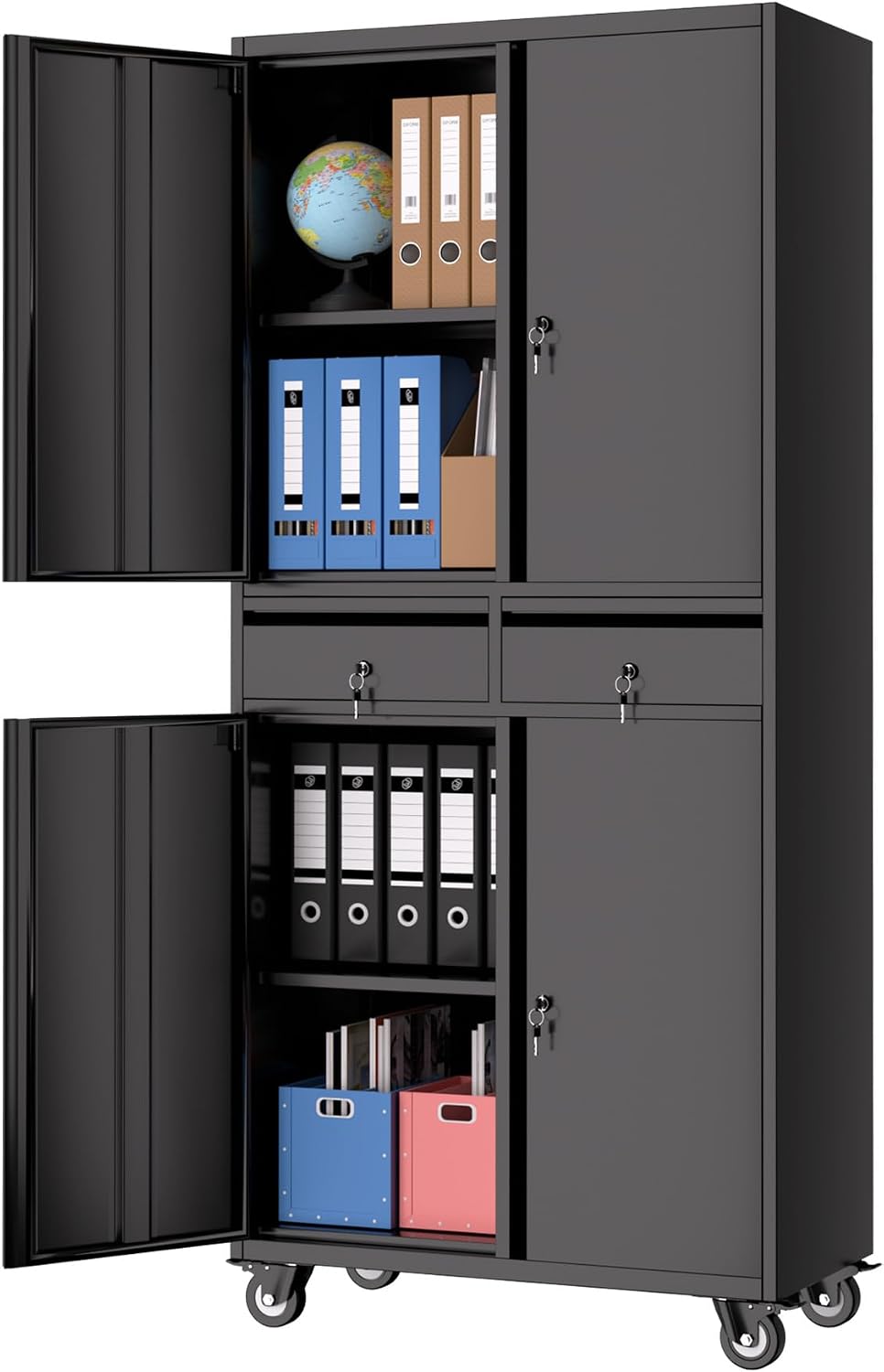 IDEALHOUSE Garage Storage Cabinet, 73 Inch Metal with Locking Doors and Adjustable Shelves, Heavy Duty Tool Cabinet with 2 Drawers