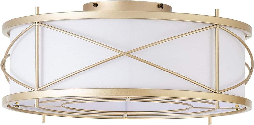 Gold Flush Mount Boho Ceiling Fan with Lights, 20' Caged Rattan Ceiling Fans with Light and Remote, Enclosed with 6 Speeds for Living Room, Bedroom, Nursery