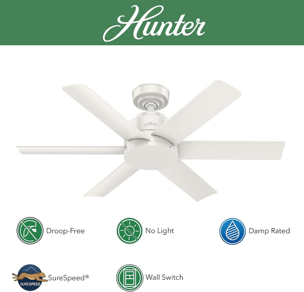 Hunter Fan 44 inch Contemporary Fresh White Finish Outdoor Ceiling Fan with 6 Blades (Renewed)