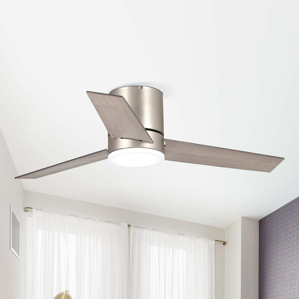 Low Profile Ceiling Fans with Lights and Remote, 48 Inch Bedroom Ceiling Fans Flush Mount, Indoor/Outdoor Fans for Patios, Reversible 3 Blades, Noiseless, Color Temp Adjusted, DOE ETL Tested (Nickel)