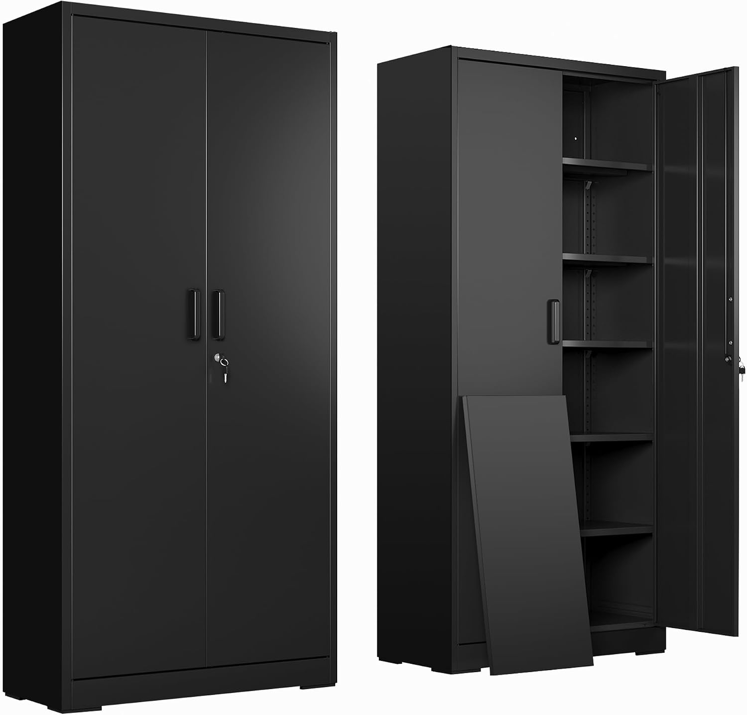 DEVAISE Metal Garage Storage Cabinet with 2 Doors and 5 Adjustable Shelves, 71'' Black Lockable Steel File Cabinet for Garage, Home, Office, Shool, Gym