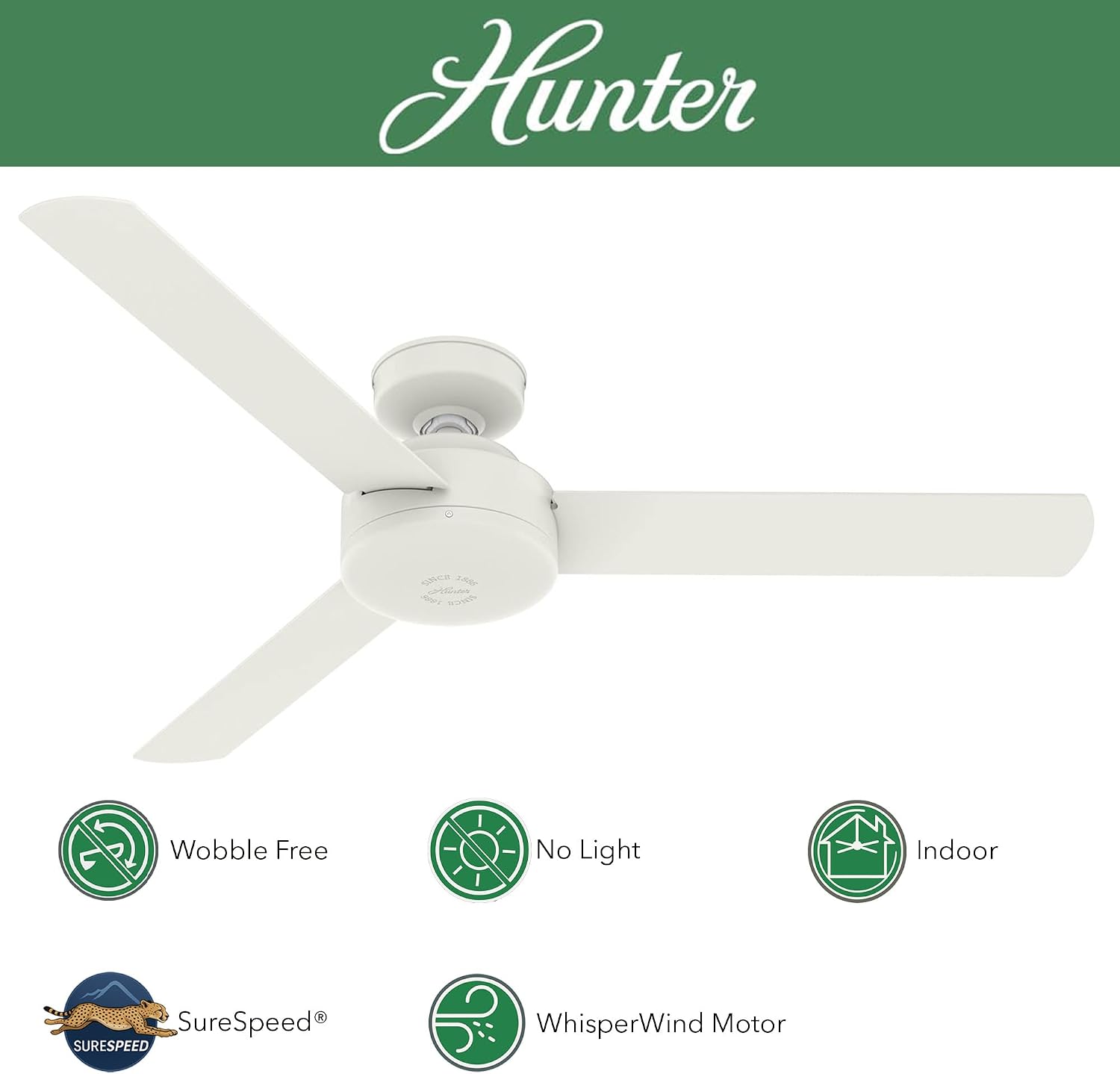 Hunter Fan 52 inch Contemporary Matte White Finish Indoor Ceiling Fan with 3 Blades (Renewed)