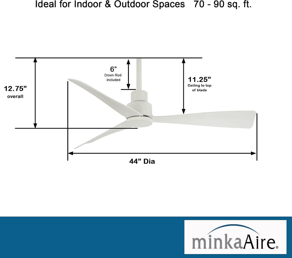 Minka Aire F786-SBR/WHF Simple - 44 Inch Ceiling Fan in Soft Brass with Flat White Blades