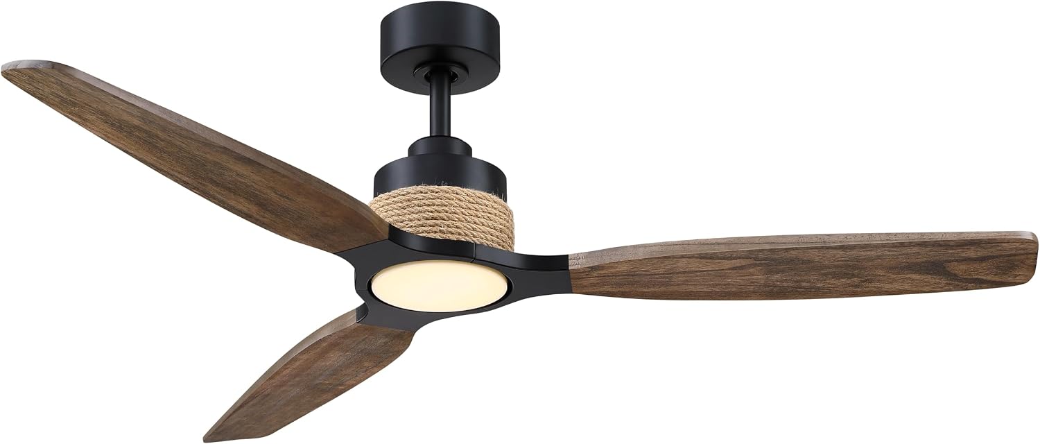56' Black Ceiling Fans with Lights and Remote - Modern Farmhouse Wood Ceiling Fan with LED Light, Large Outdoor Ceiling Fans for Patios Living Room Patios Covered, 6-Speed Reverse, 3CCT, Timer