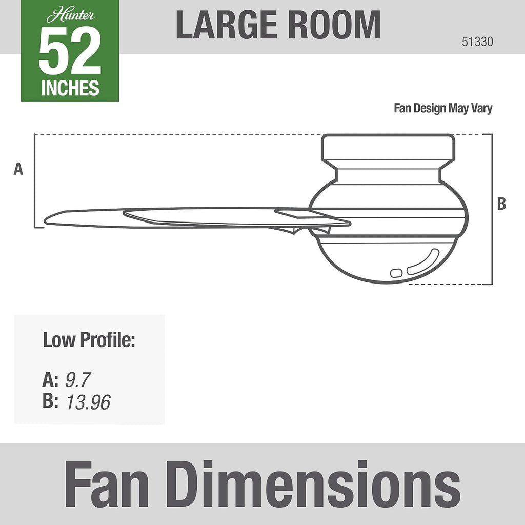 Hunter Fan Company, 51330, 52 inch Gilmour Matte Black Low Profile Damp Rated Ceiling Fan with LED Light Kit and Handheld Remote