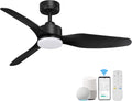 Hoenofly 48' Smart Ceiling Fans with LED Lights Remote,Quiet DC Motor,Dimmable,Outdoor Indoor Modern Ceiling Fan Controlled by WIFI Alexa App,3 Black Blades for Bedroom Living Room Patio Porch