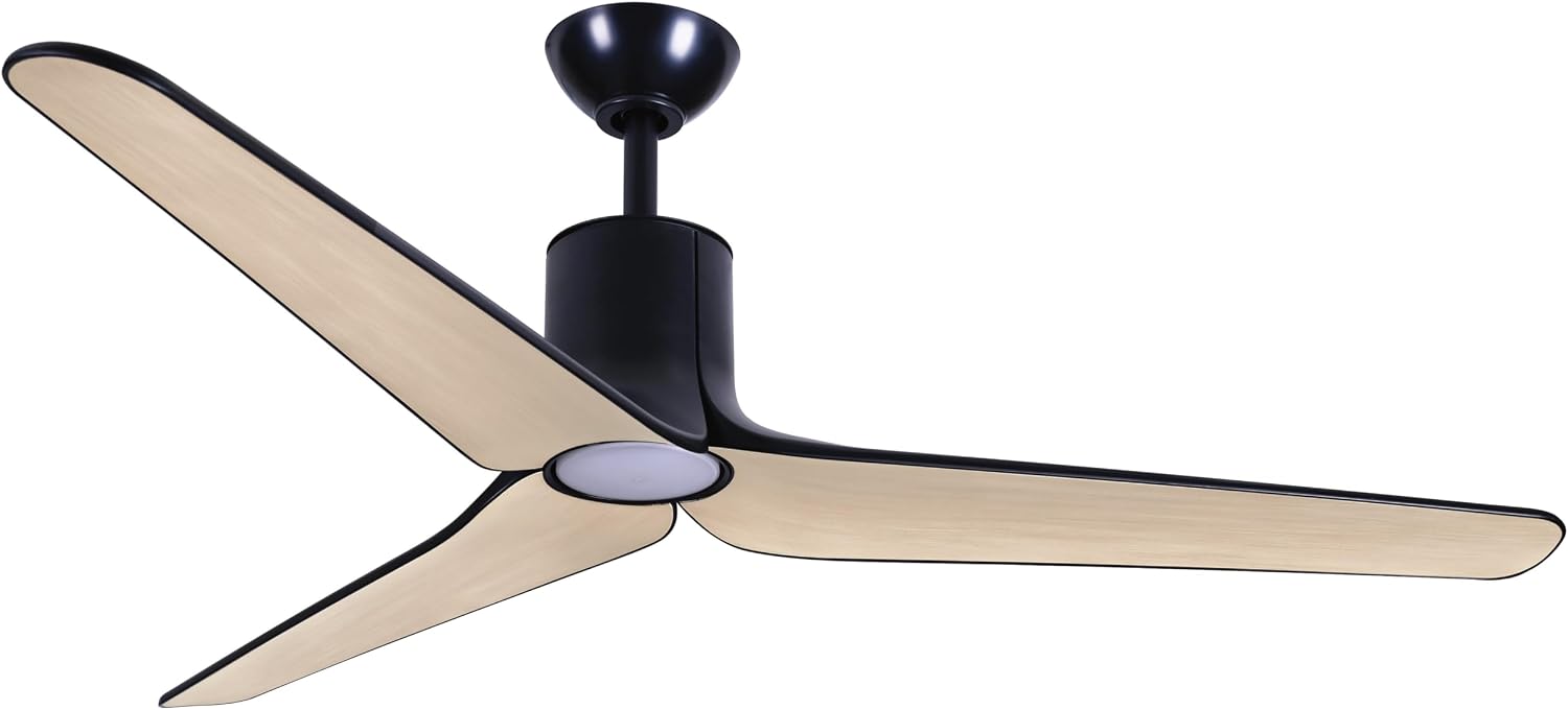 MINKA-AIRE F669L-CL/ASW Tempri 56' 3-Blade LED Indoor/Outdoor Ceiling Fan in Coal Black and Ashwood Finish Blades with Etched Lens